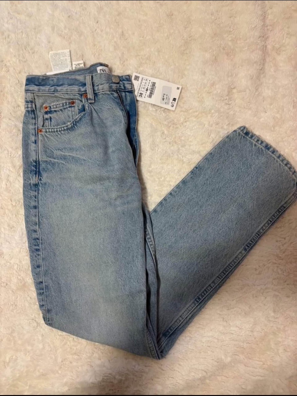 Zara Light Blue Women's Straight Leg Jeans